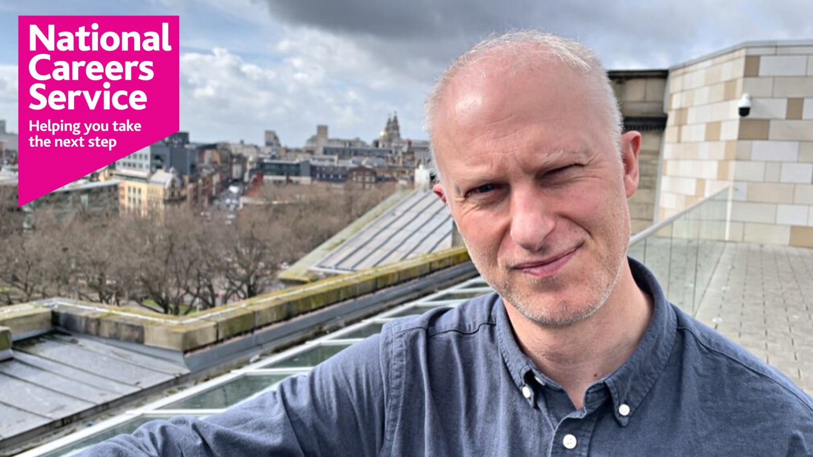 Careers adviser, Mark, on the rooftop at Liverpool Central Library